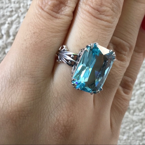 925 Sterling Silver Huge Gemstone Aquamarine Antique Style - Picture 7 of 12